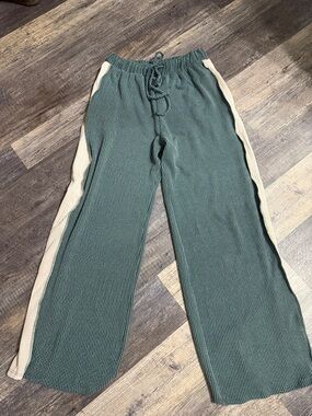 HEIMISH USA Green Wide-Leg Joggers with Cream Side Stripe
